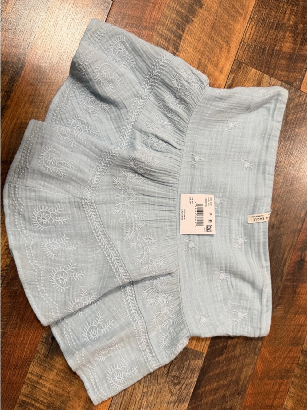 American Eagle Outfitters Light Blue Embroidered Crop Top